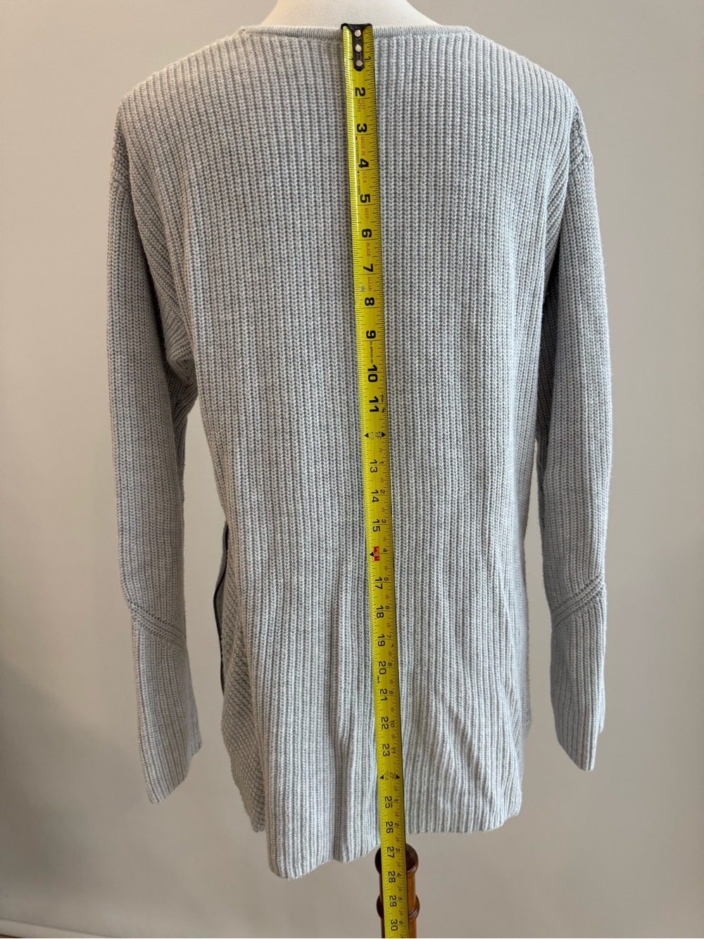 V-Neck Ribbed Knit Women's Sweater with side zippers - Light Gray - Picture 6 of 13